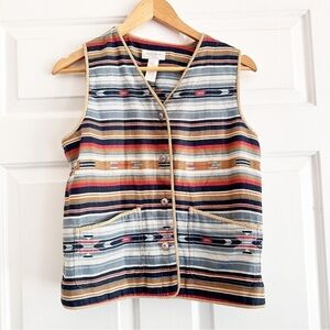 Jones New York Vintage 80s Striped Linen Western Vest Size‎ SP Southwestern